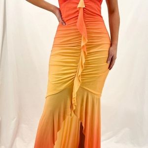 Vintage Ombre Yellow Orange Formal Dress